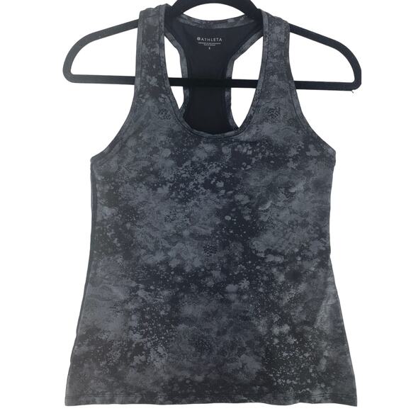 Athleta Tops - Athleta Shanti women S black racerback Misty Lace Print Metallic Workout TankTop